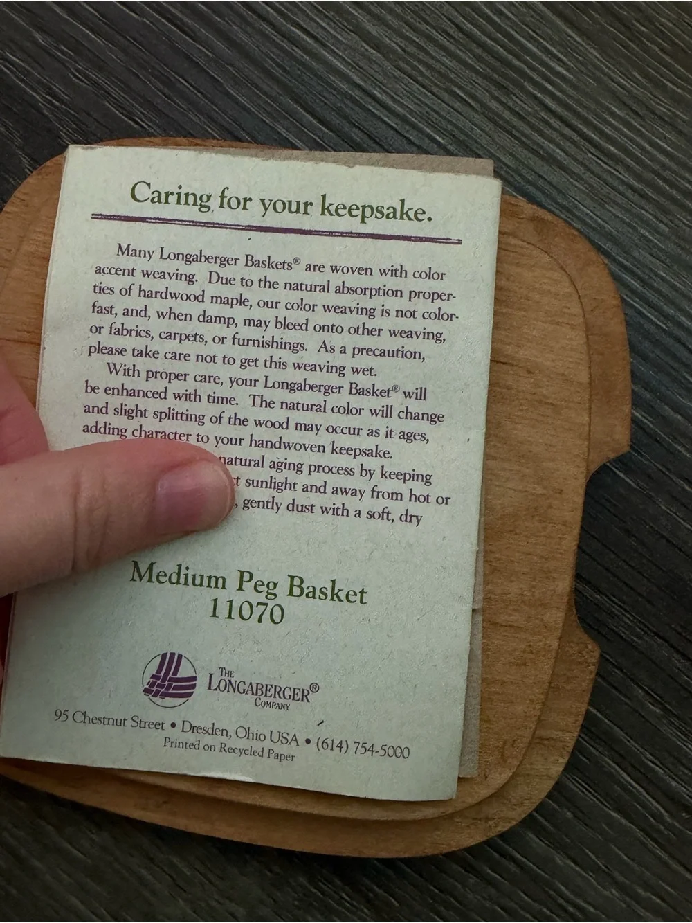 Longaberger medium peg basket lid